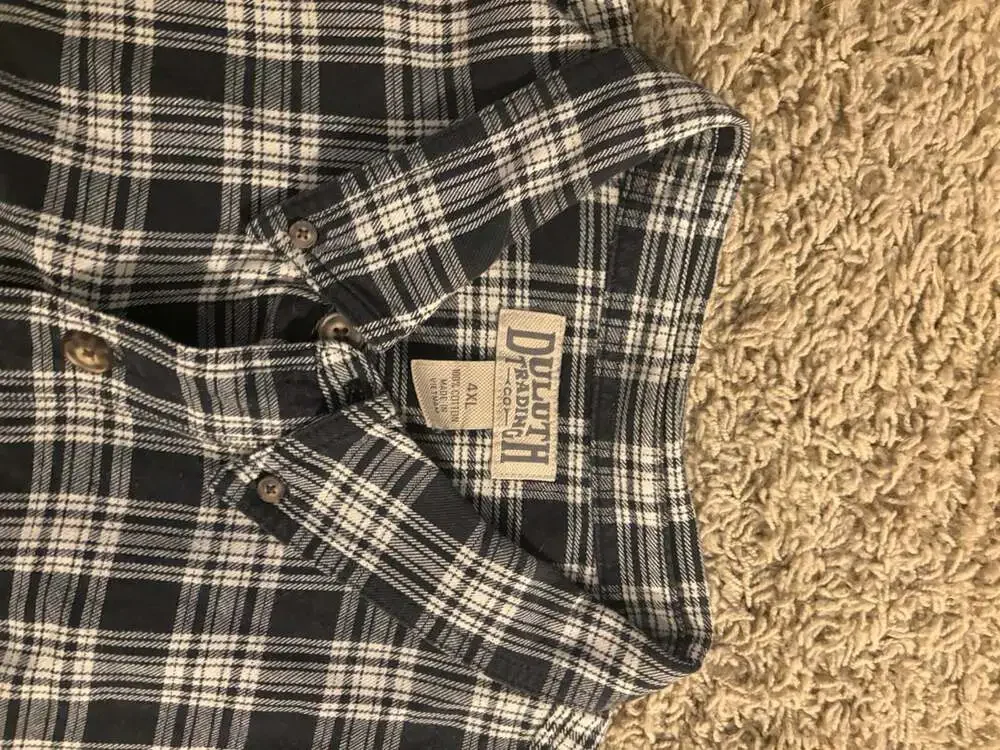 Duluth Trading Co Plaid Flannel Button Down Shirt Size 4XL Black White